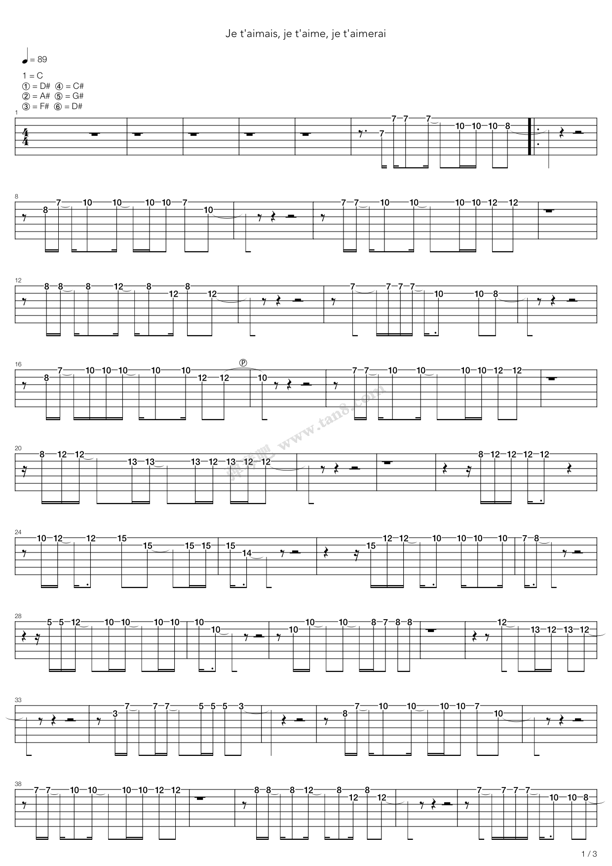 《Je Taimais Je Taime Je Taimerai》吉他谱-C大调音乐网