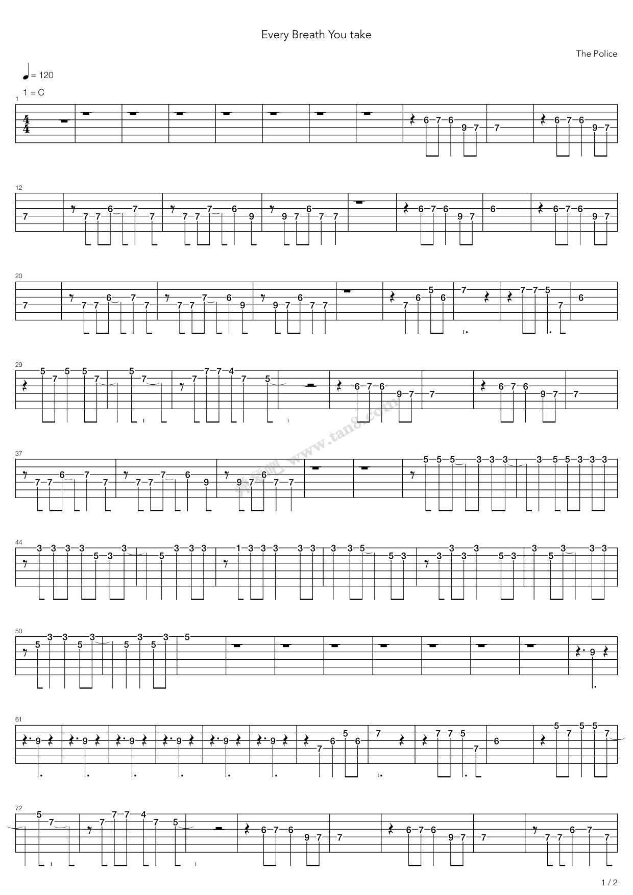 《Every Breath You Take》吉他谱-C大调音乐网