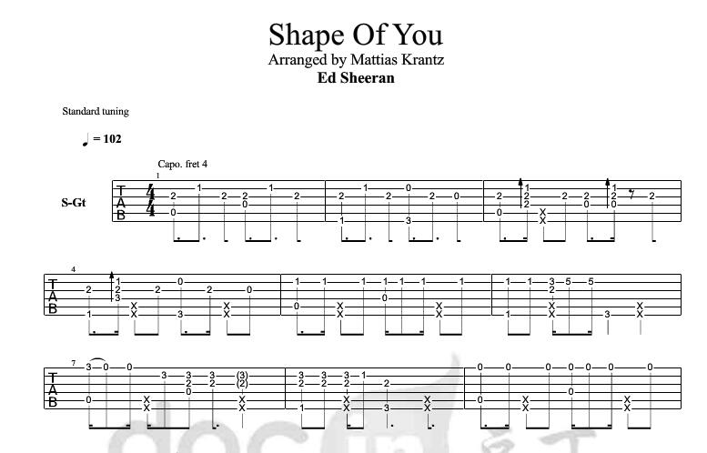 《Ed Sheeran Shape of You吉他谱指弹谱》吉他谱-C大调音乐网