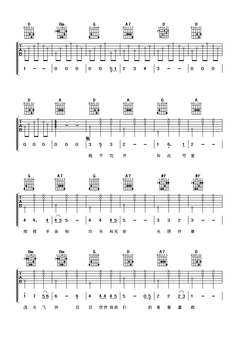 何炅 栀子花开吉他谱-C大调音乐网