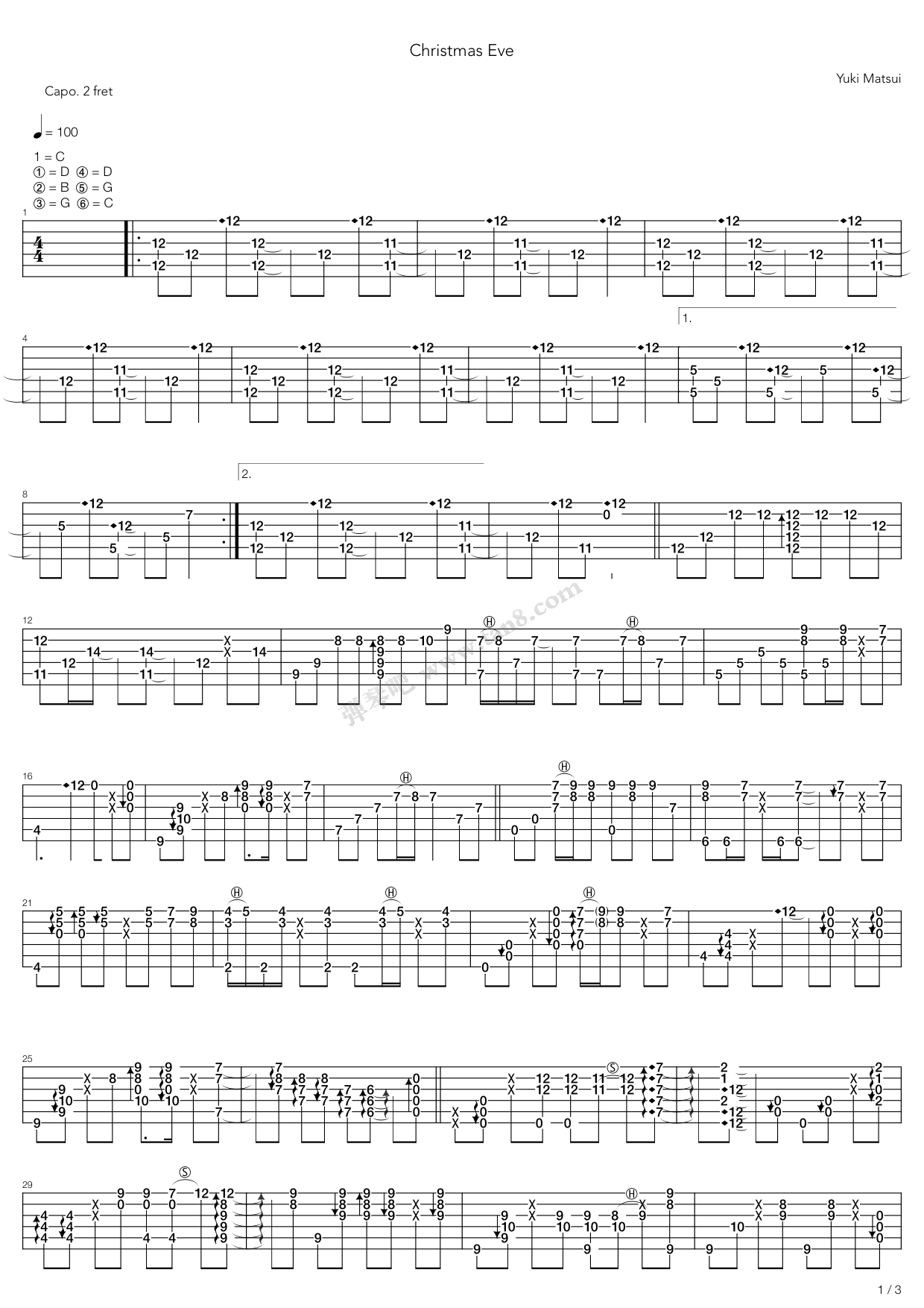 《Christmas Eve》吉他谱-C大调音乐网