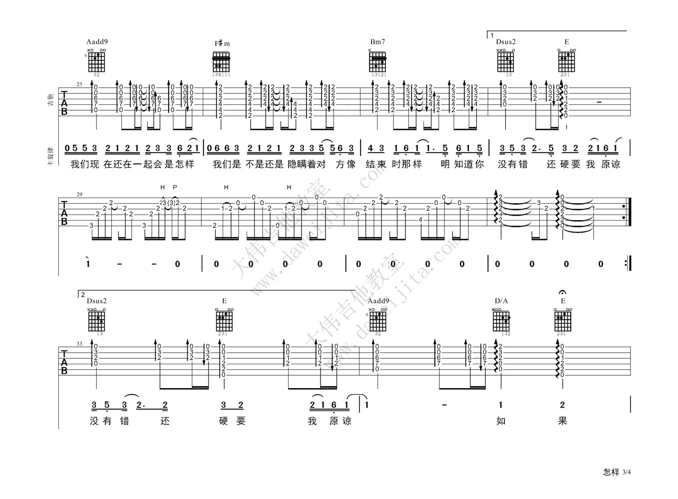 戴佩妮《怎样》吉他谱 大伟吉他版-C大调音乐网