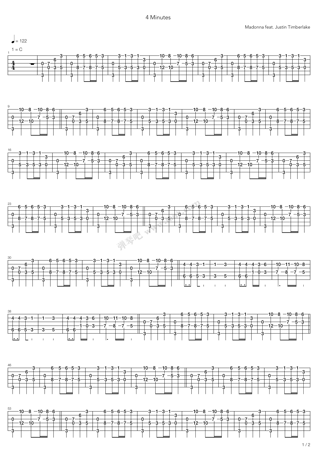 《4 Minutes》吉他谱-C大调音乐网