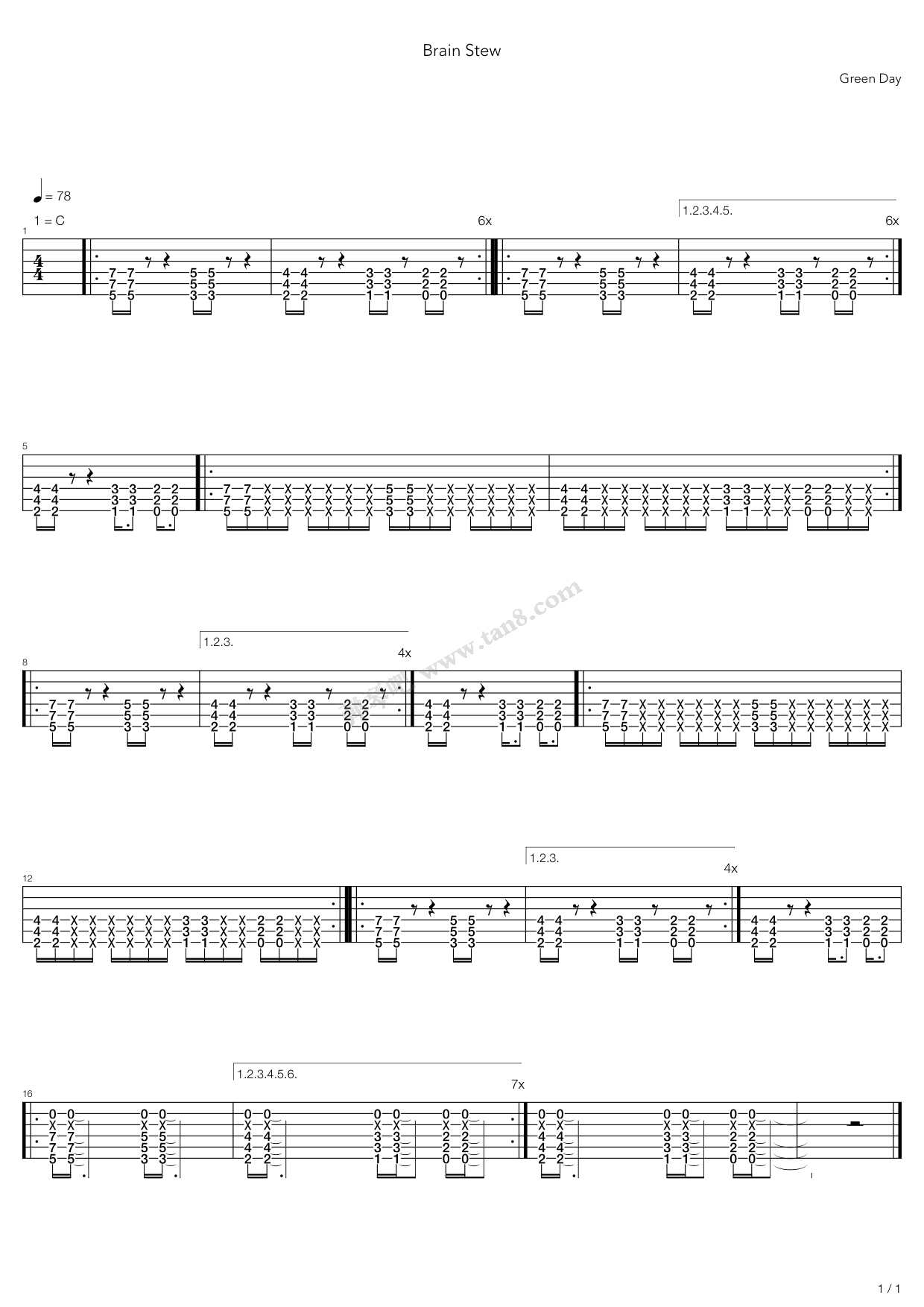 《Brain Stew Green Day》吉他谱-C大调音乐网