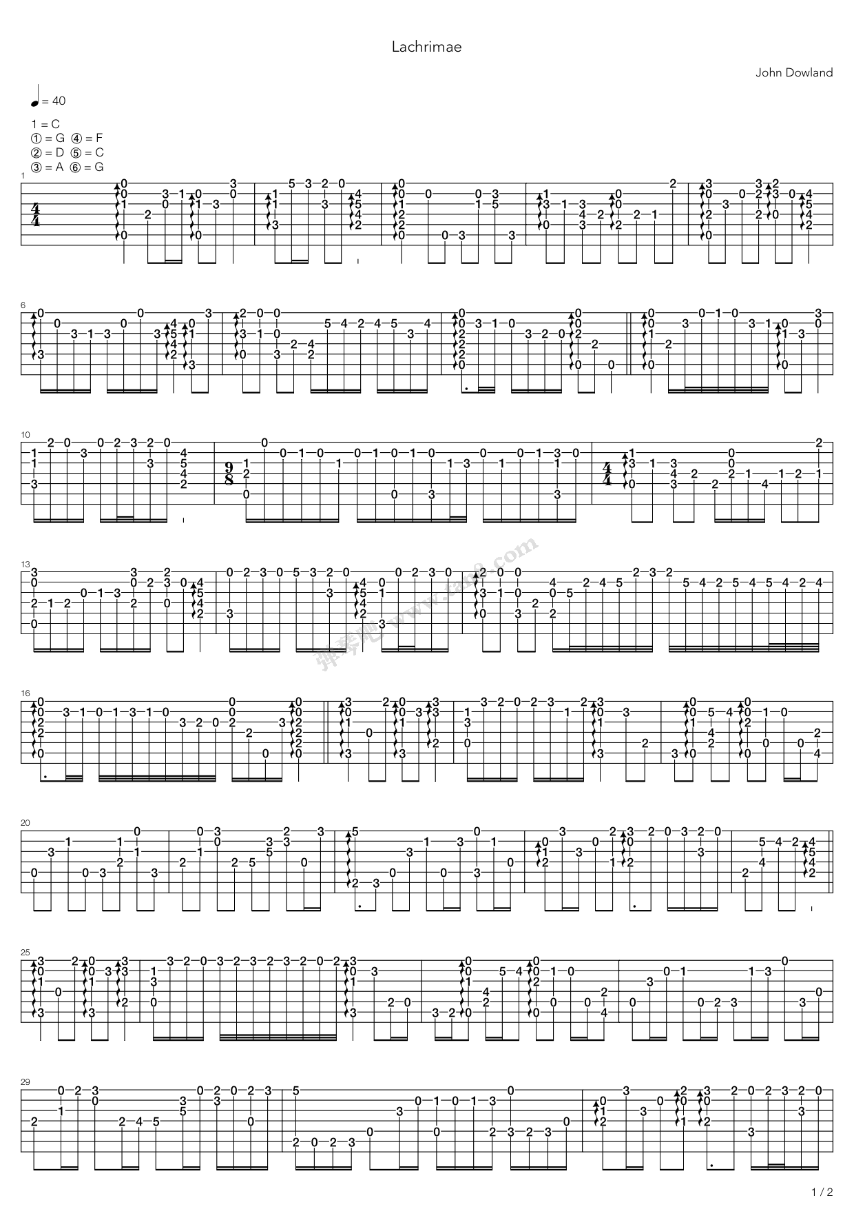 《Lachrimae Pavan》吉他谱-C大调音乐网