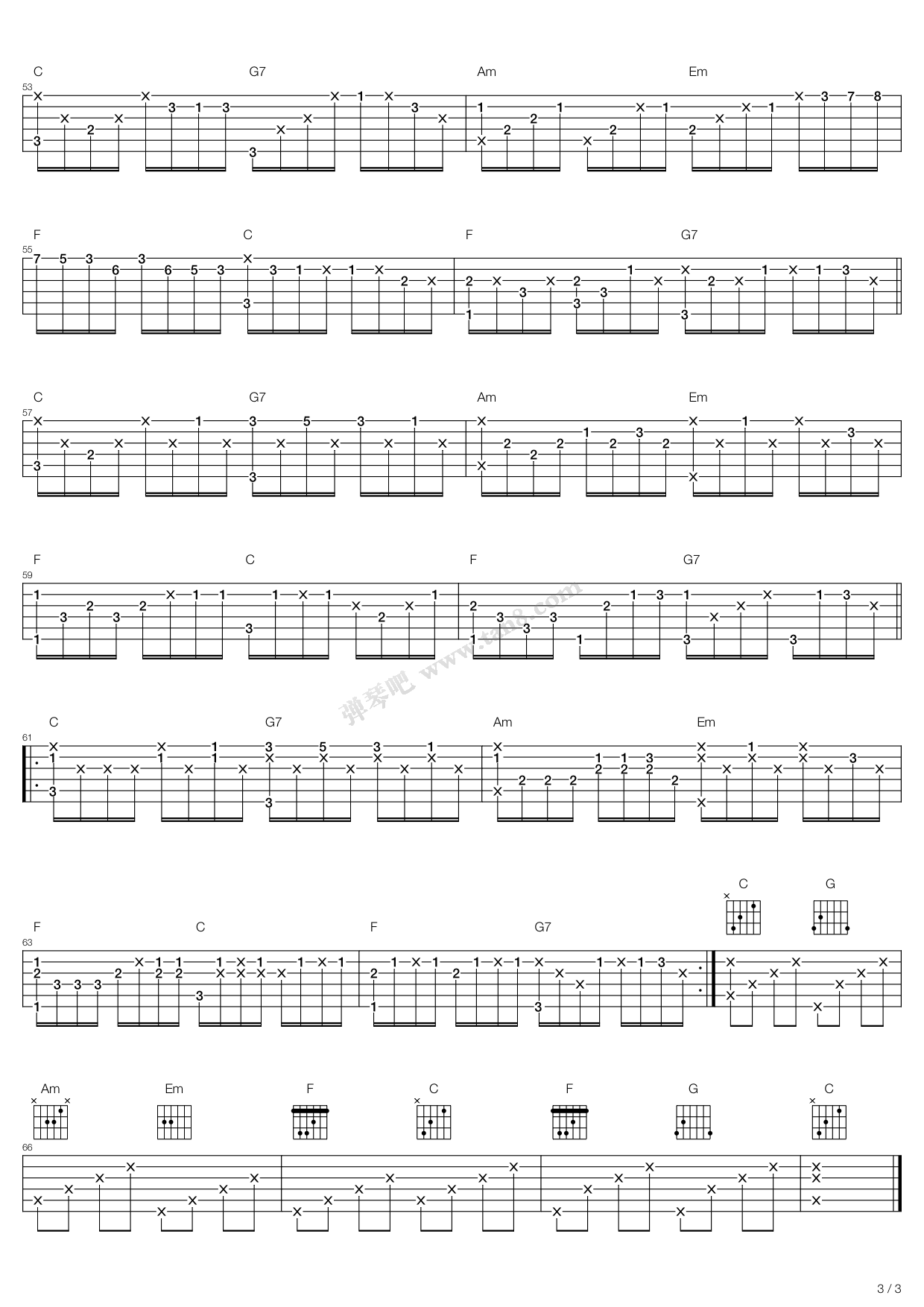 《卡农(Canon)》吉他谱-C大调音乐网