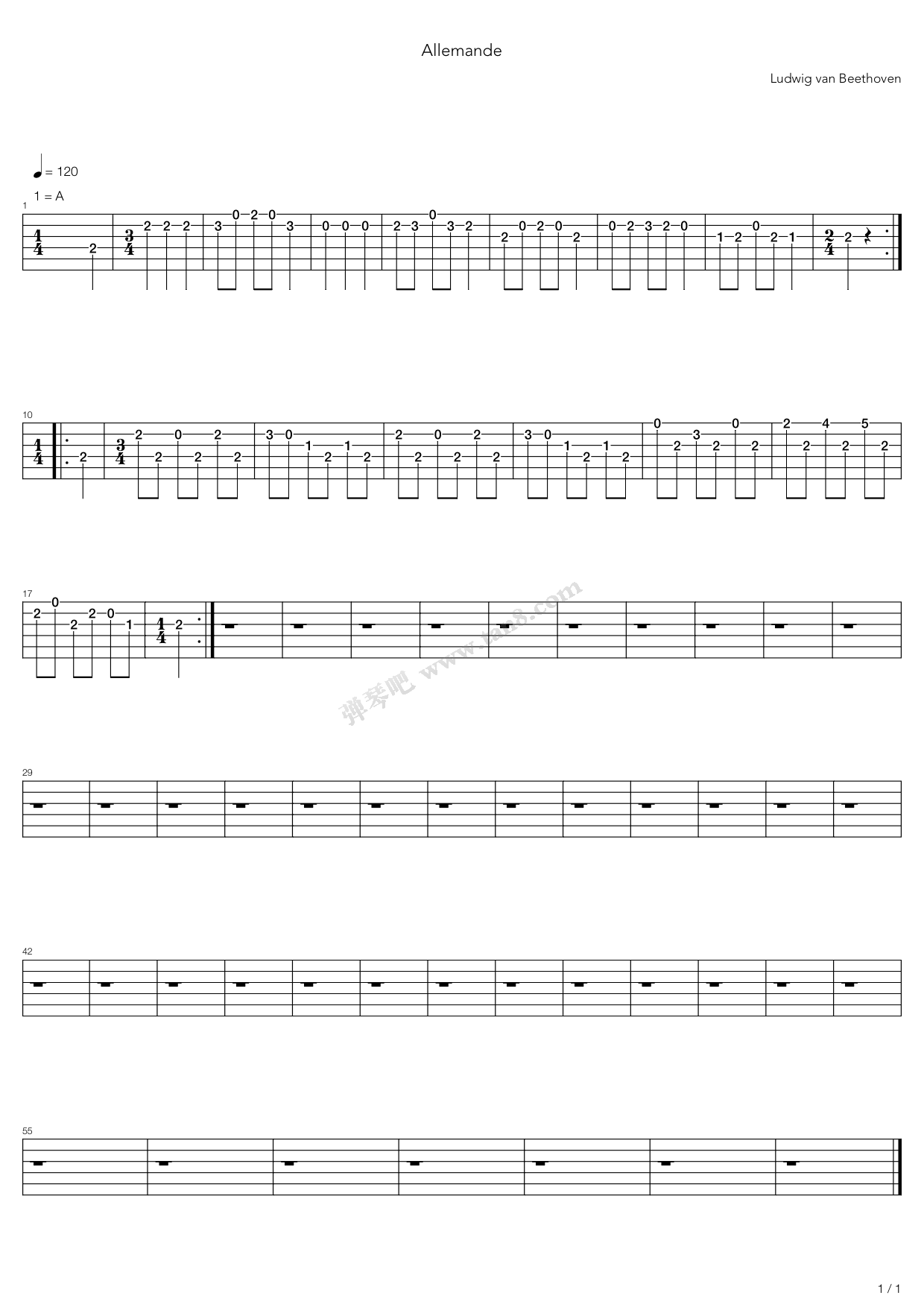 《Allemande》吉他谱-C大调音乐网