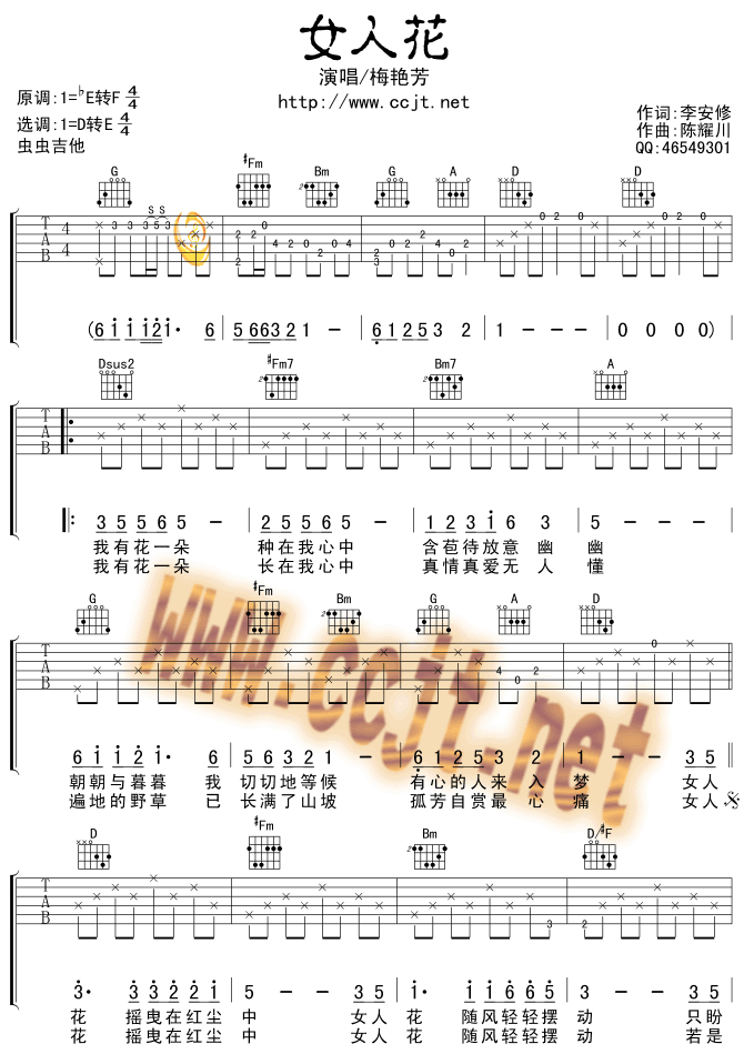 《女人花》吉他谱-C大调音乐网