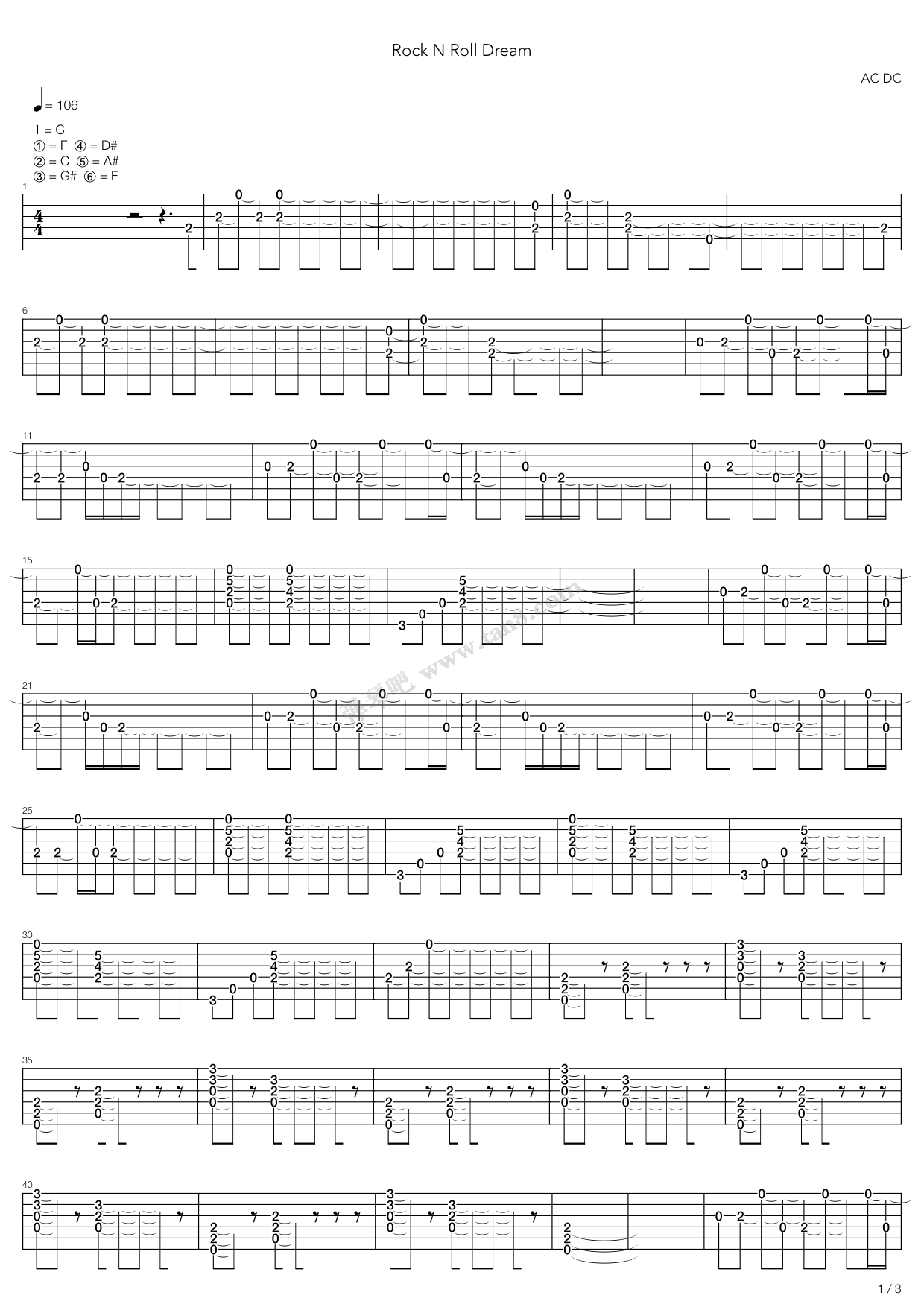 《Rock N Roll Dream》吉他谱-C大调音乐网
