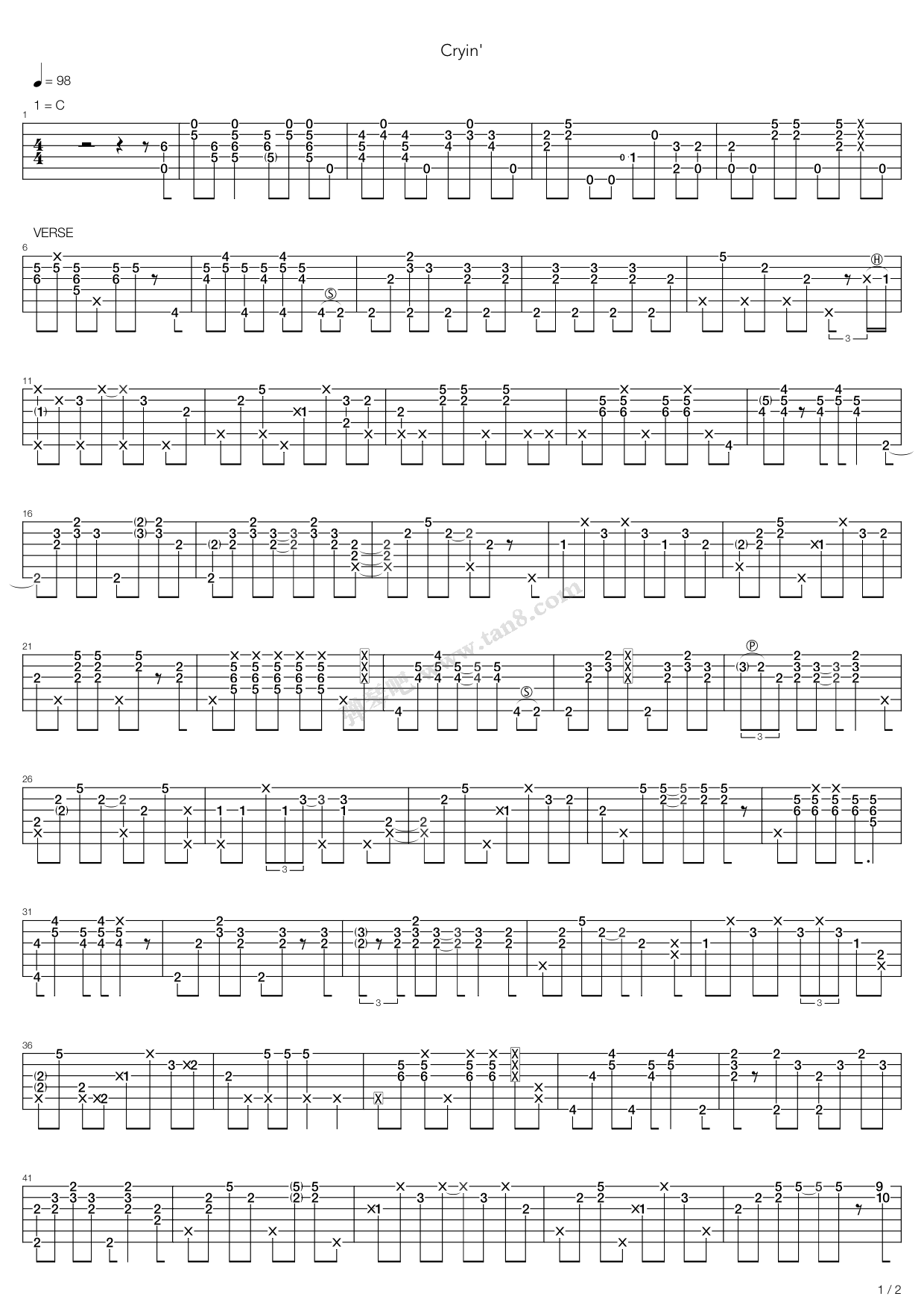 《Clapton, Eric - Cryin》吉他谱-C大调音乐网