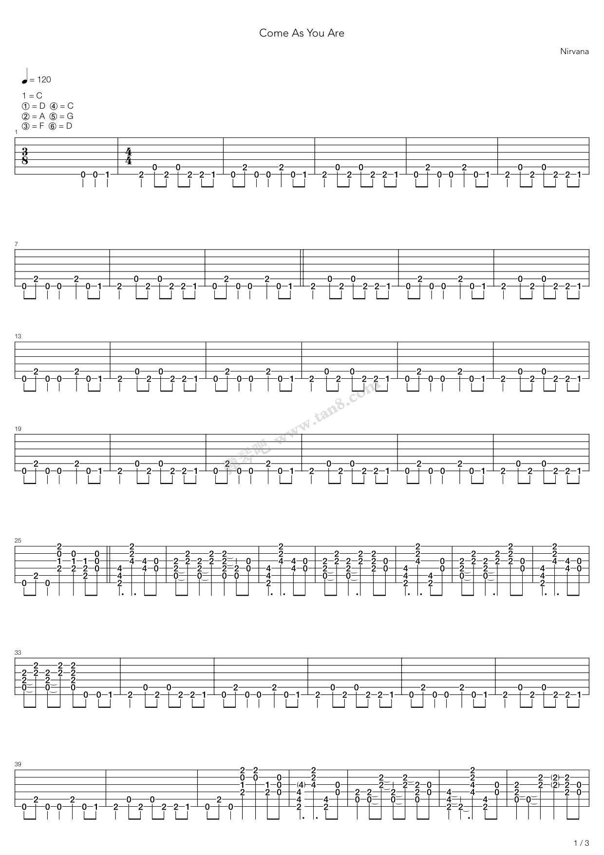 《Come As You Are》吉他谱-C大调音乐网