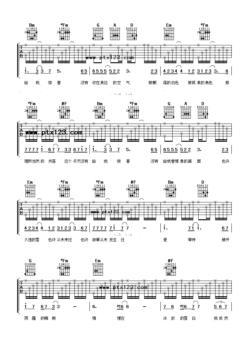 陈楚生 一个人的冬天吉他谱-C大调音乐网