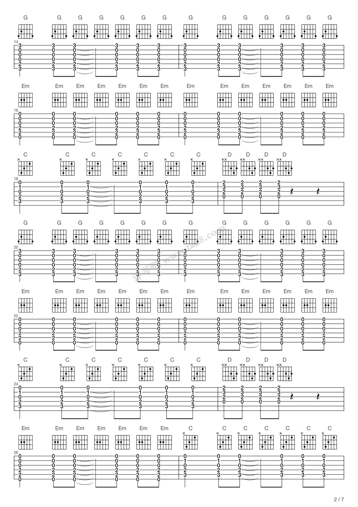 《静止》吉他谱-C大调音乐网