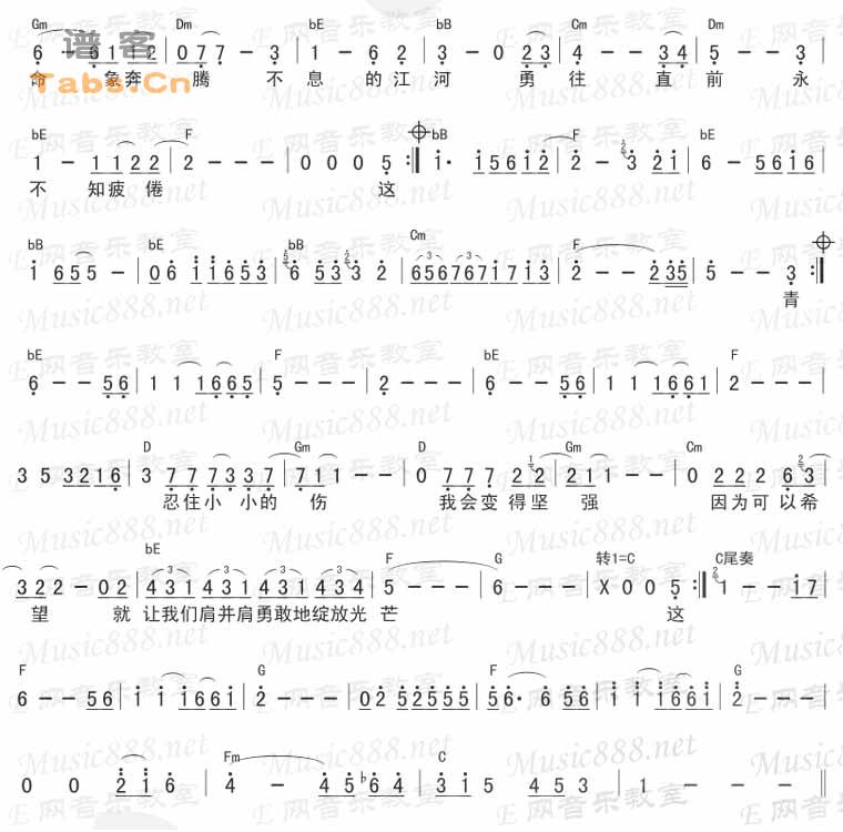《梦想的舞台 简谱和弦版 》吉他谱-C大调音乐网