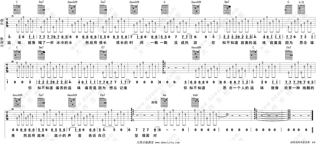 《寂寞是因为思念谁吉他谱_张磊_C调弹唱教学讲解》吉他谱-C大调音乐网