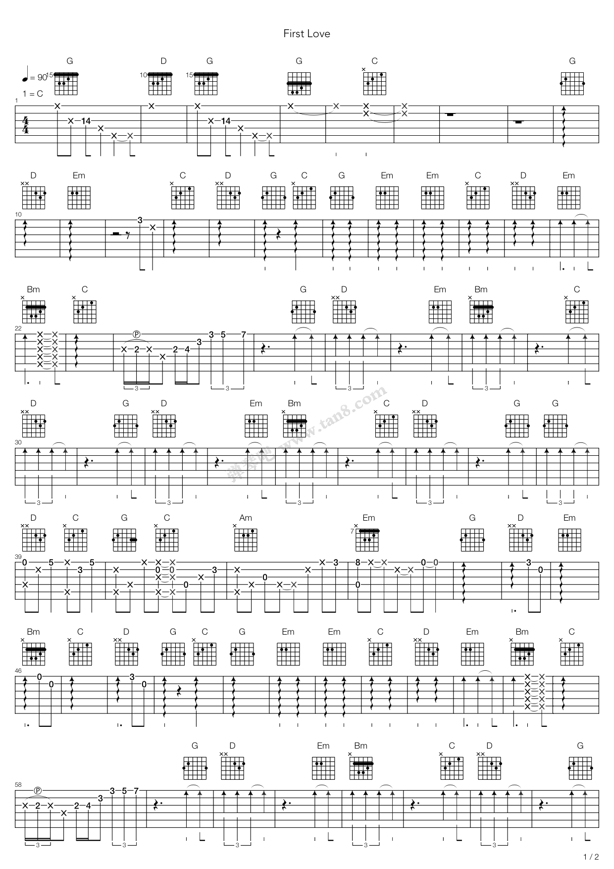 《First Love》吉他谱-C大调音乐网