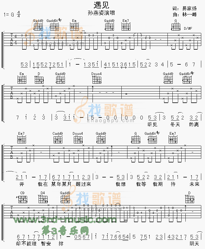 《遇见(电影《向左走向右走》主题歌)》吉他谱-C大调音乐网