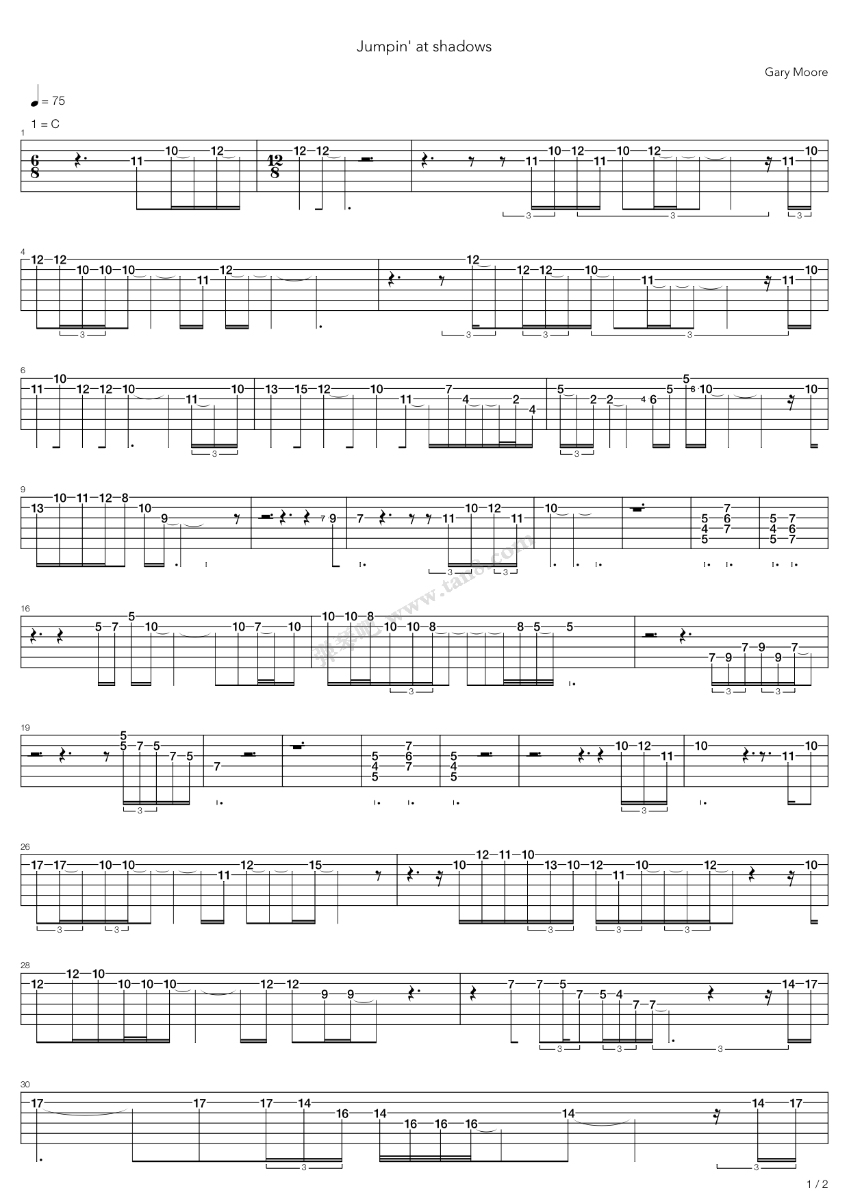 《Jumpin‘ At Shadows》吉他谱-C大调音乐网