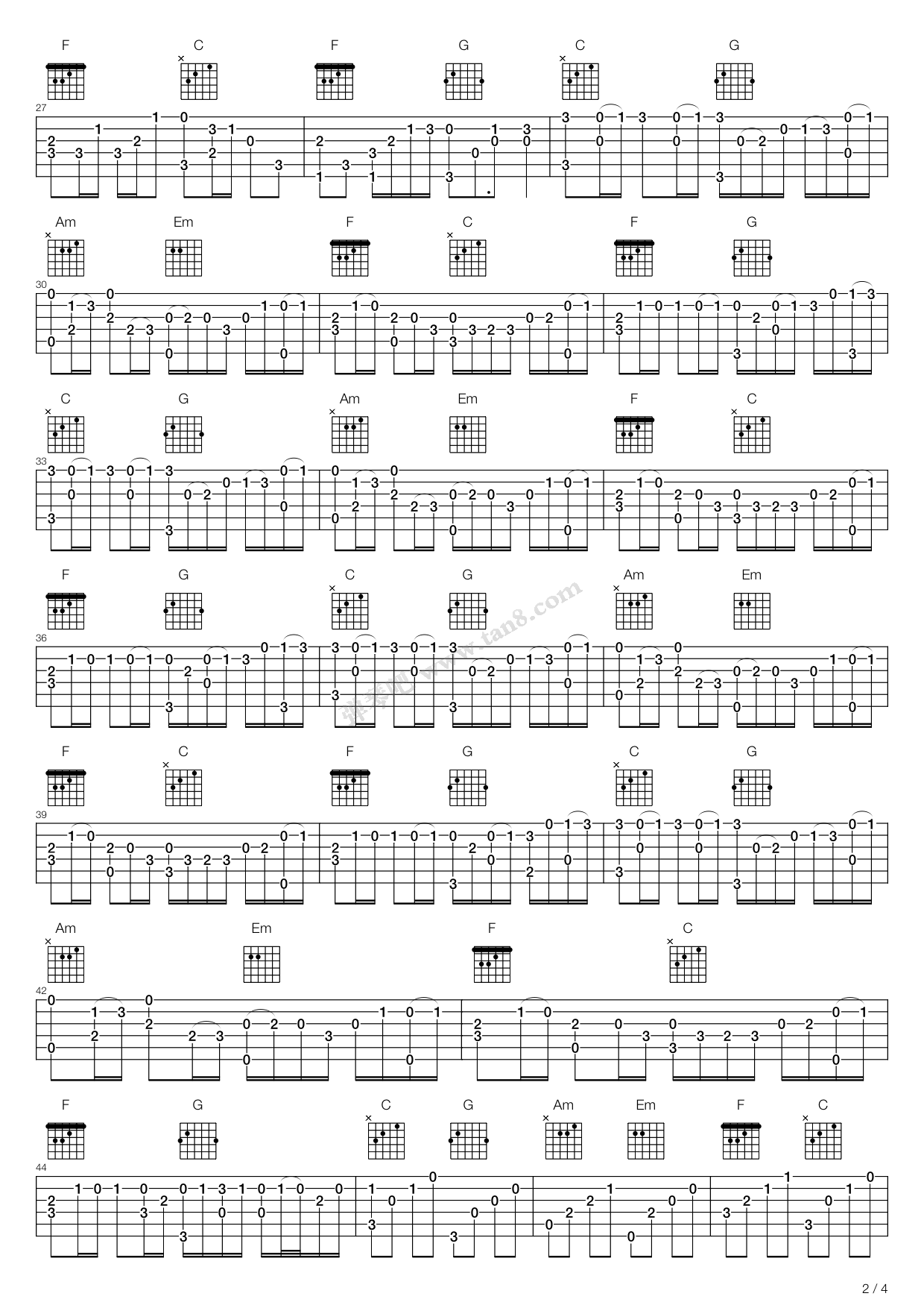 《卡农(Canon)》吉他谱-C大调音乐网