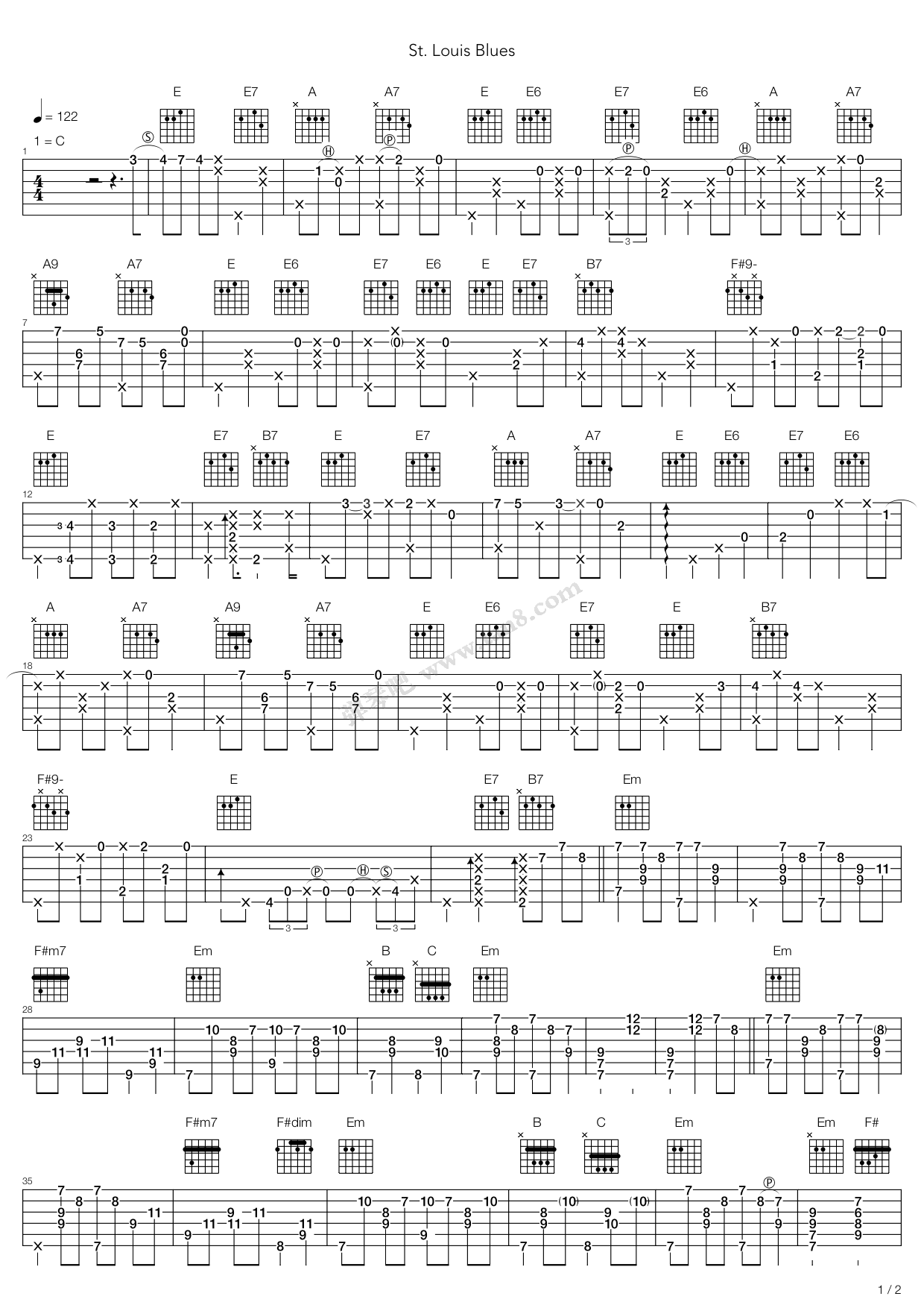 《St Blues》吉他谱-C大调音乐网