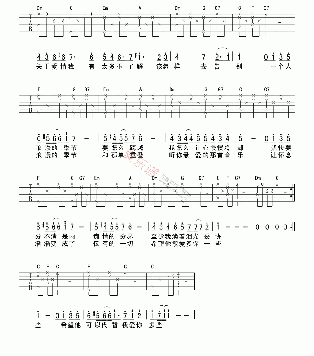 《俞灏明《一个人的浪漫》》吉他谱-C大调音乐网