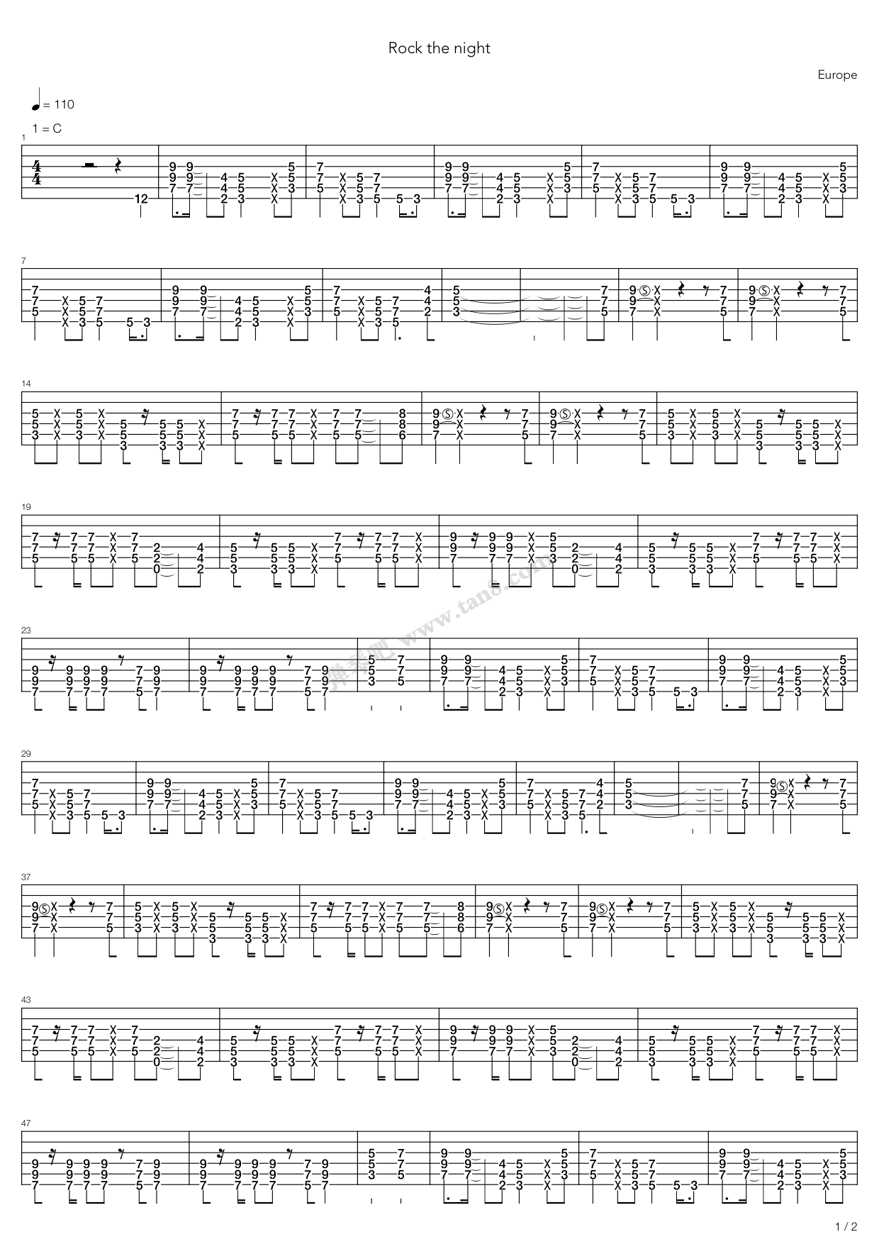 《Rock The Night》吉他谱-C大调音乐网