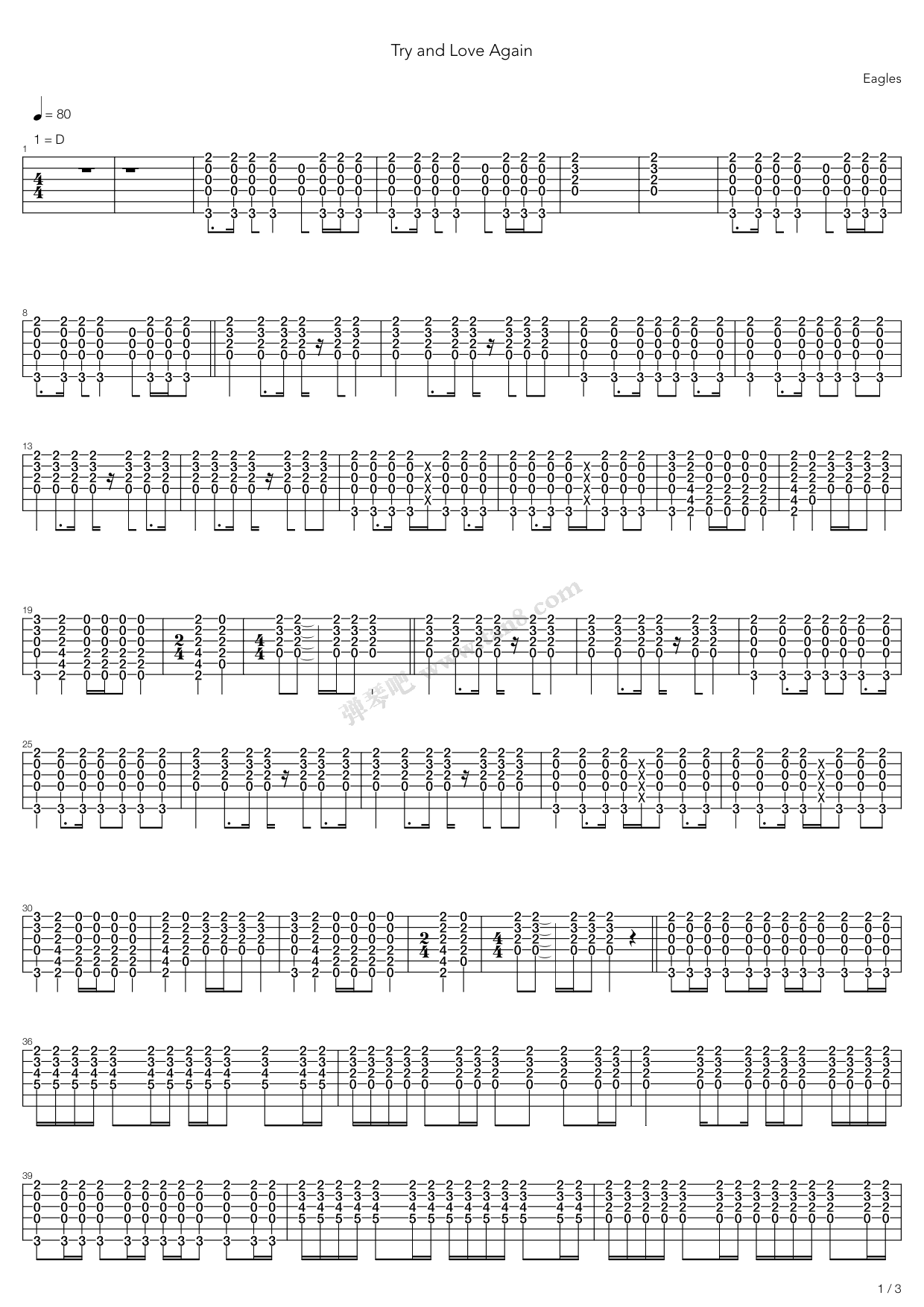 《Try And Love Again》吉他谱-C大调音乐网