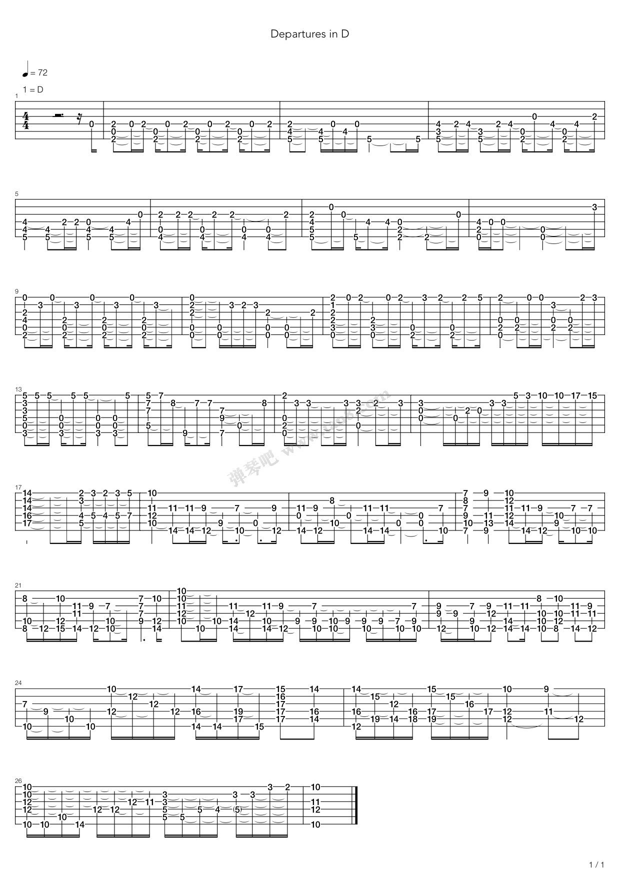 《罪恶王冠 Departures D调》吉他谱-C大调音乐网
