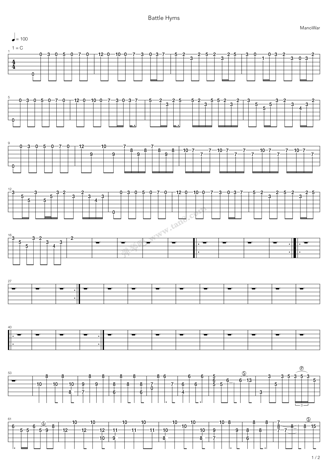 《Battle Hymns》吉他谱-C大调音乐网