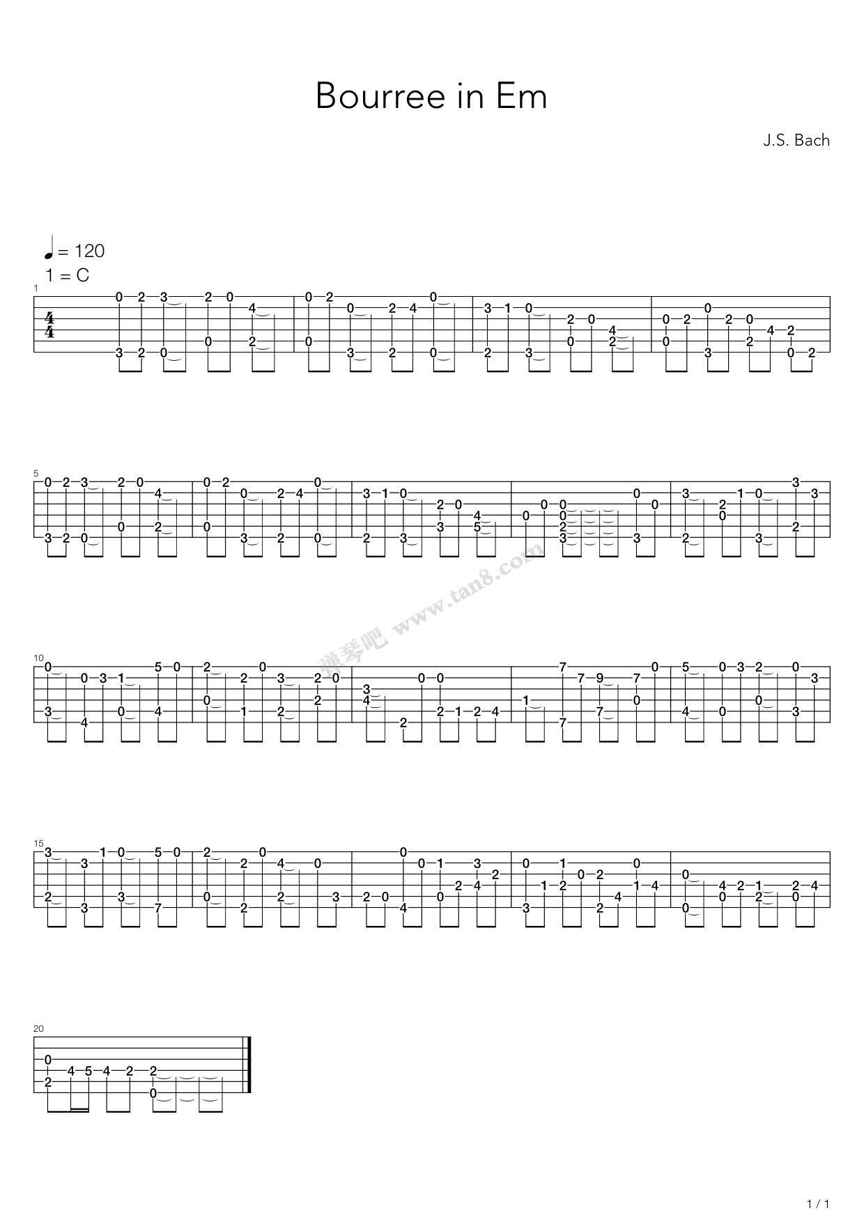 《Bourree》吉他谱-C大调音乐网