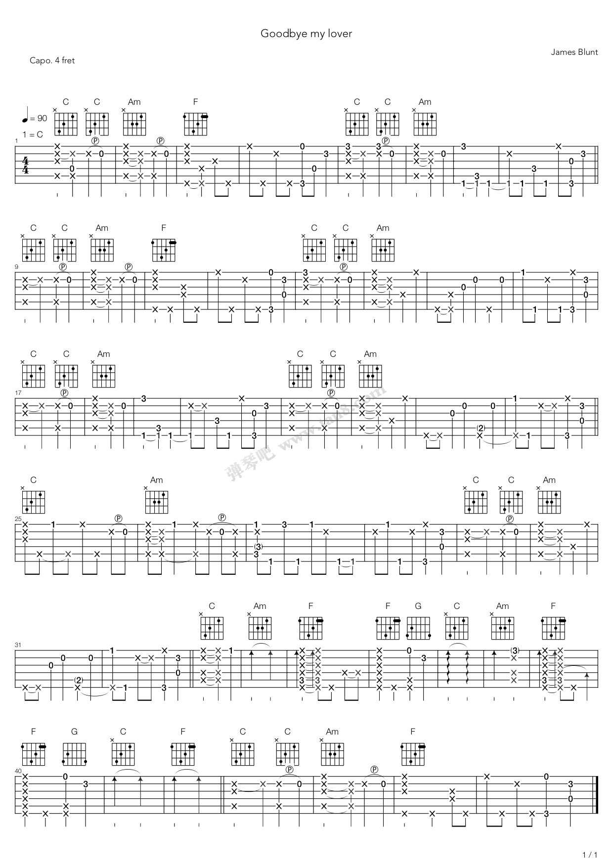 《Goodbye My Lover》吉他谱-C大调音乐网