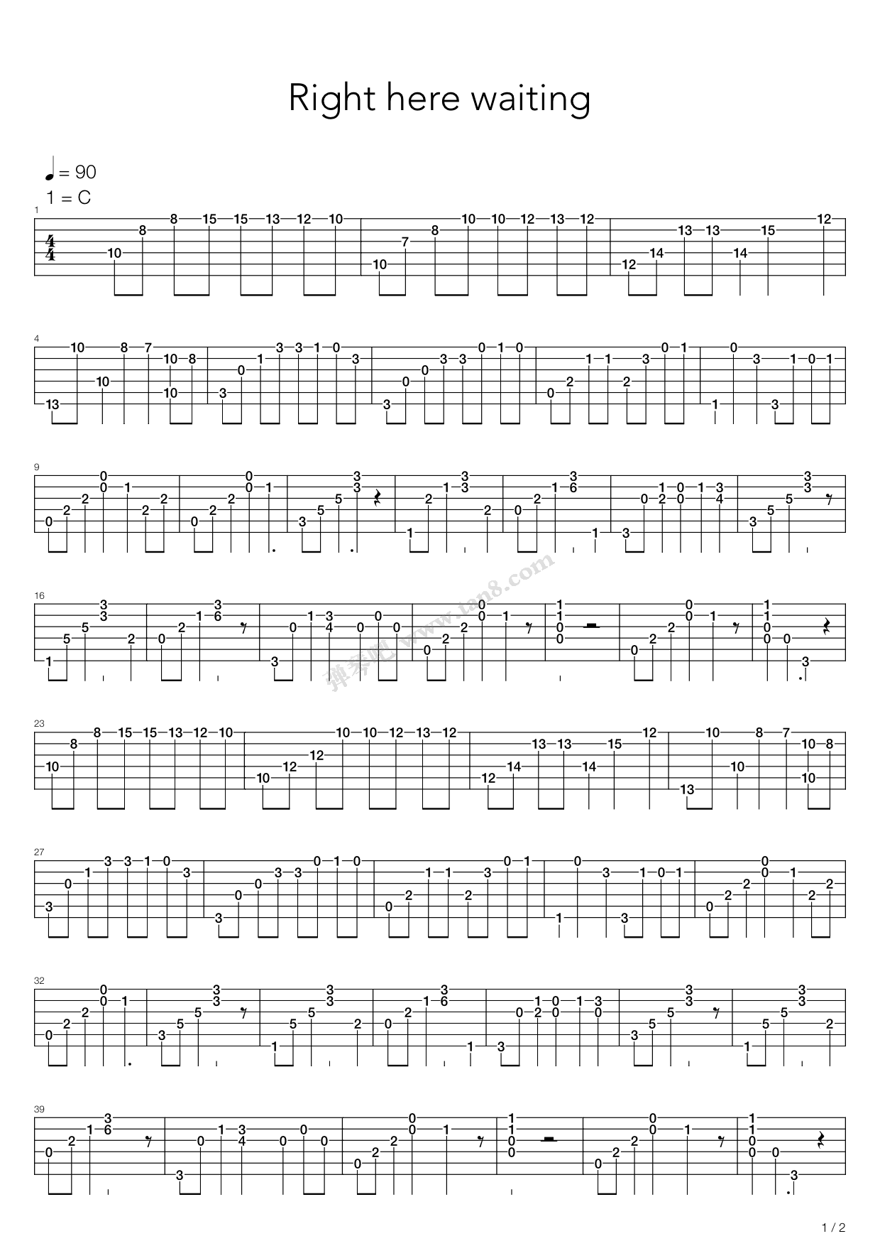 《Right Here Waiting(此情可待)》吉他谱-C大调音乐网