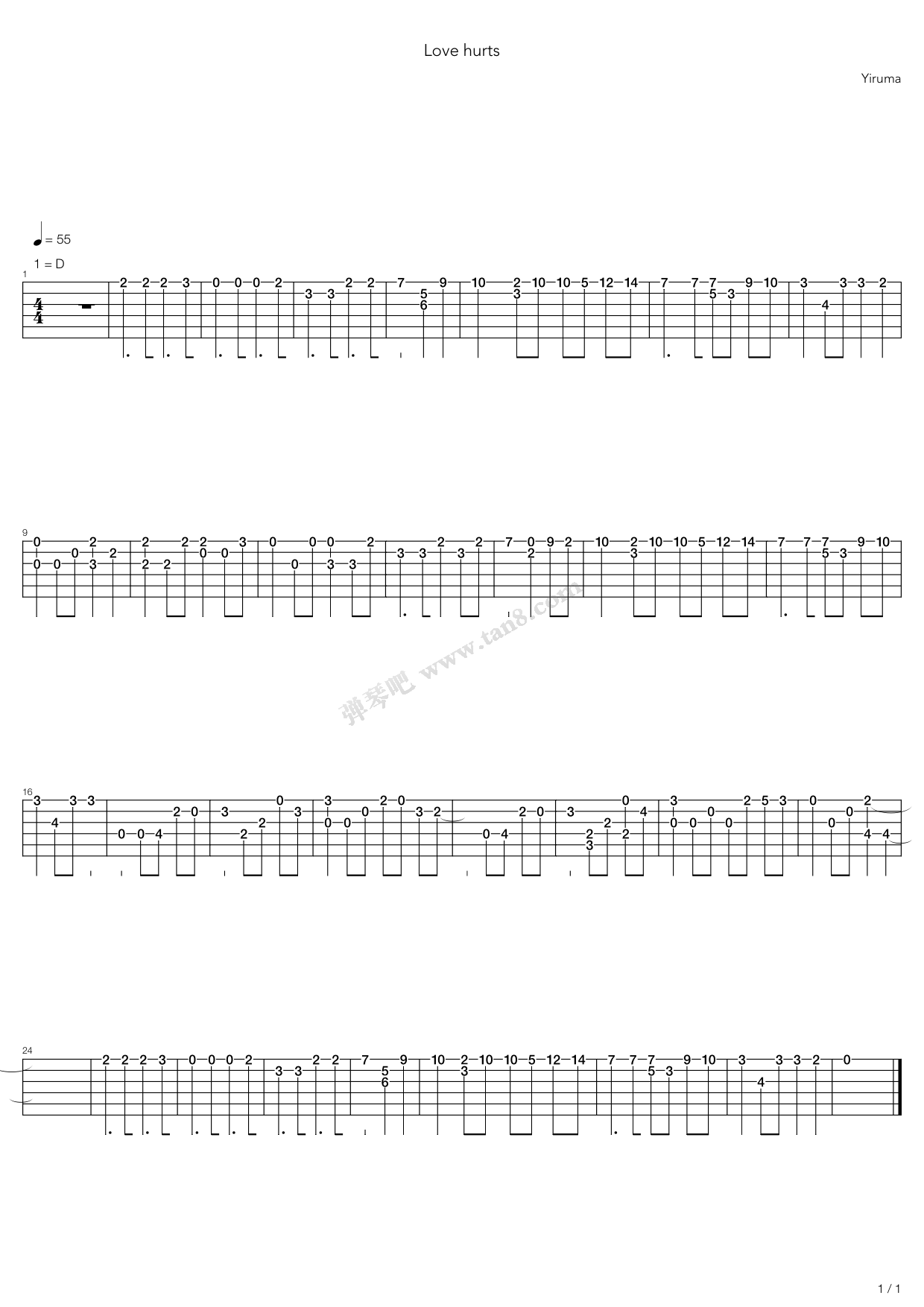 《Love Hurts》吉他谱-C大调音乐网