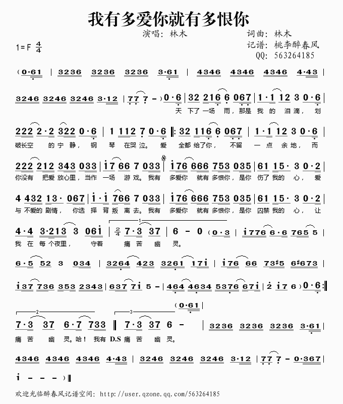 《我有多爱你就有多恨你——林木（简谱）》吉他谱-C大调音乐网