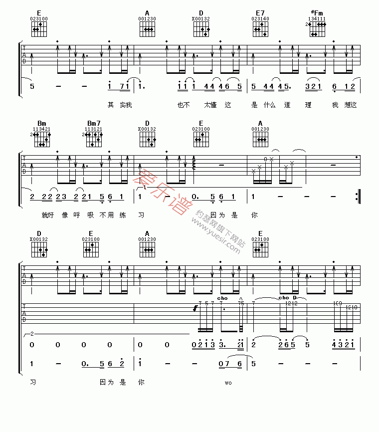 《王心凌《因为是你》》吉他谱-C大调音乐网