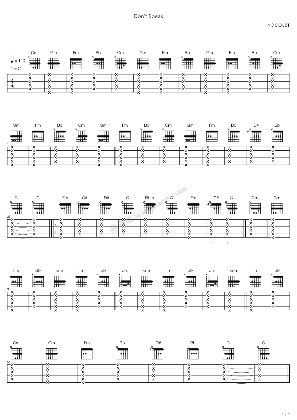 《Dont Speak》吉他谱-C大调音乐网
