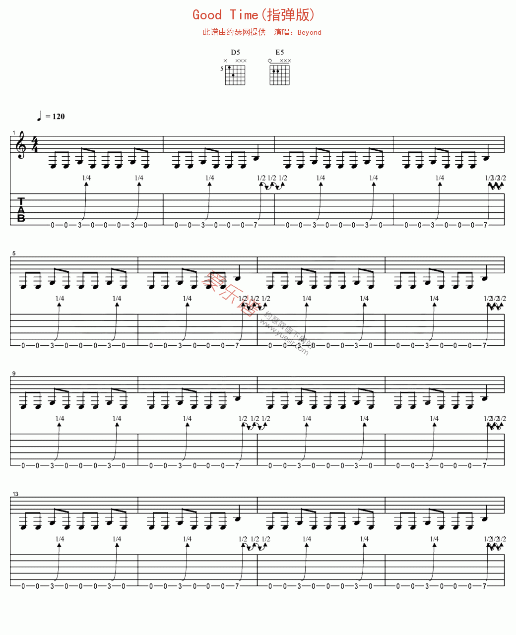 《Beyond《Good Time(指弹版)》》吉他谱-C大调音乐网