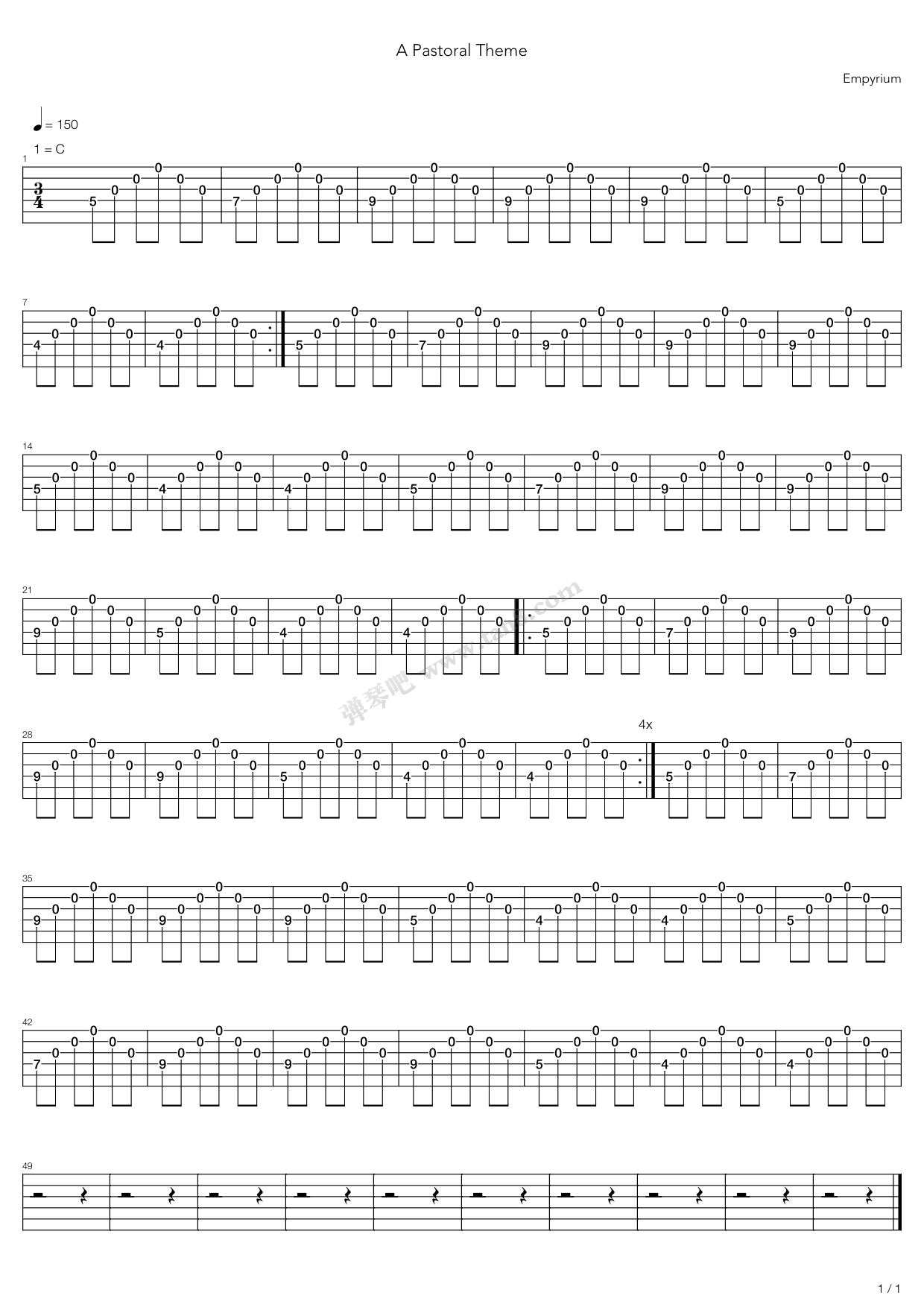 《A Pastoral Theme》吉他谱-C大调音乐网