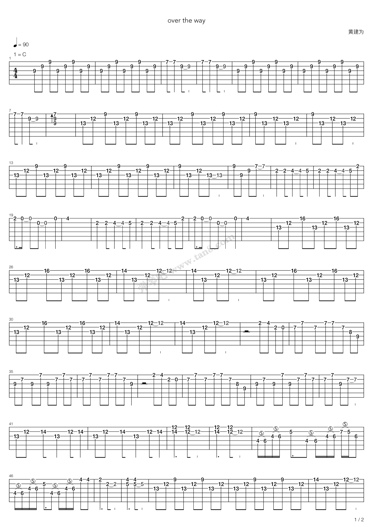 《Over The Way》吉他谱-C大调音乐网
