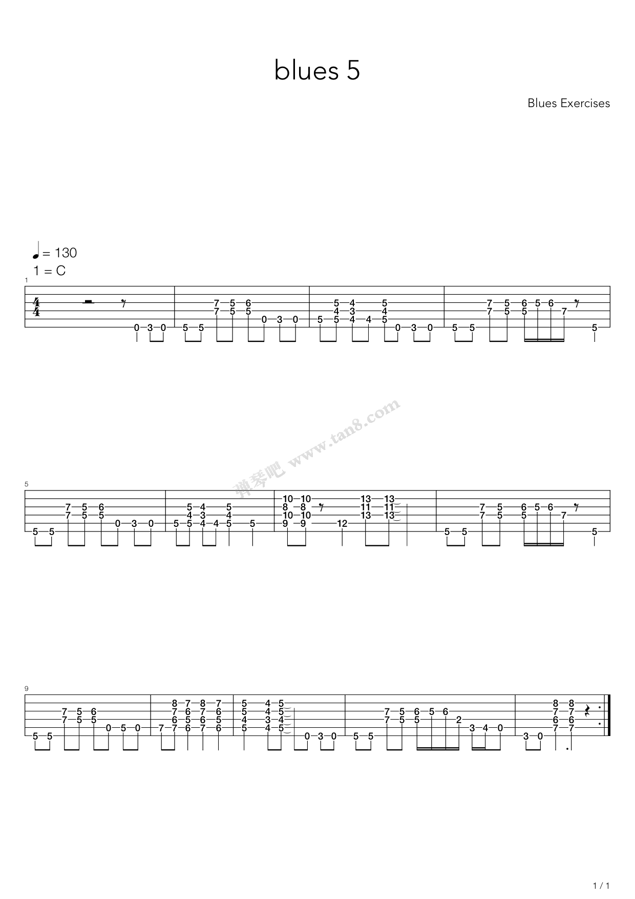 《布鲁斯练习 - Blues 5》吉他谱-C大调音乐网