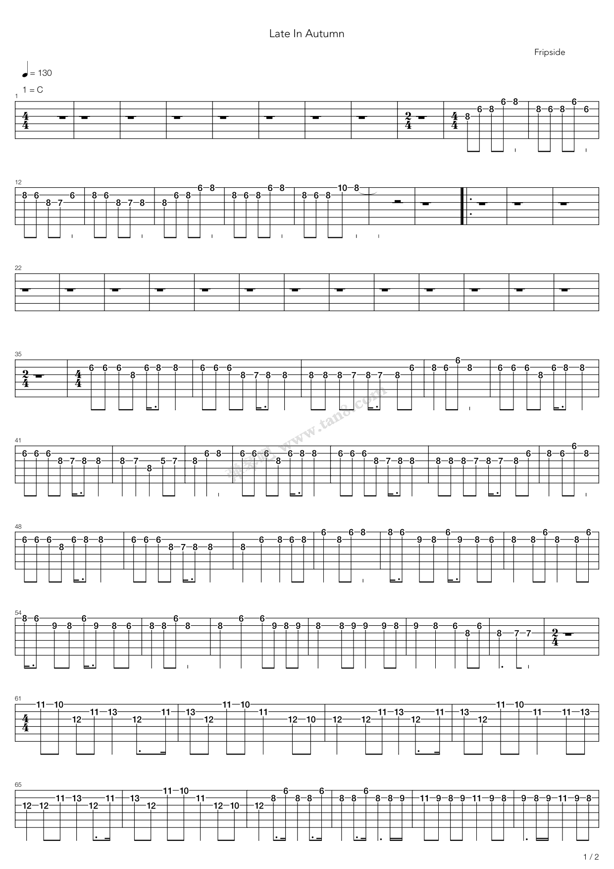 《某科学的超电磁炮 插曲 - Late In Autumn》吉他谱-C大调音乐网