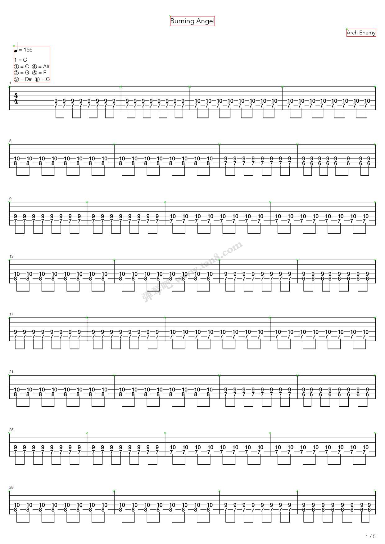 《Burning Angel》吉他谱-C大调音乐网