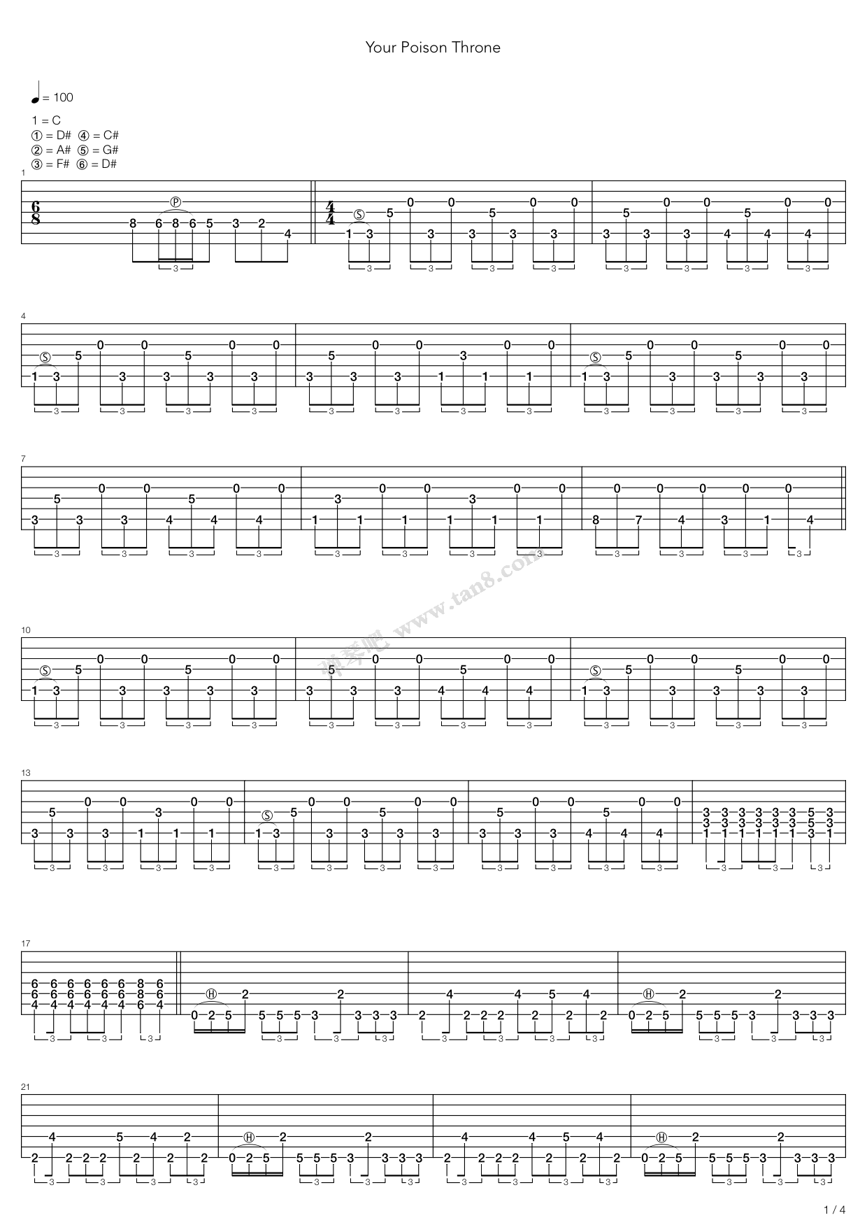 《Your Poison Throne》吉他谱-C大调音乐网