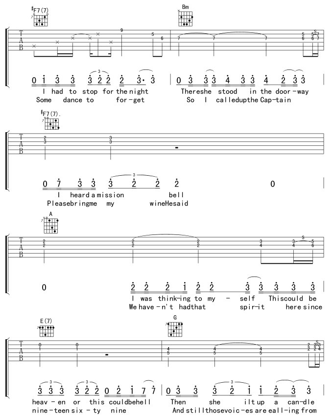 《Hotel California 加州旅馆》吉他谱-C大调音乐网