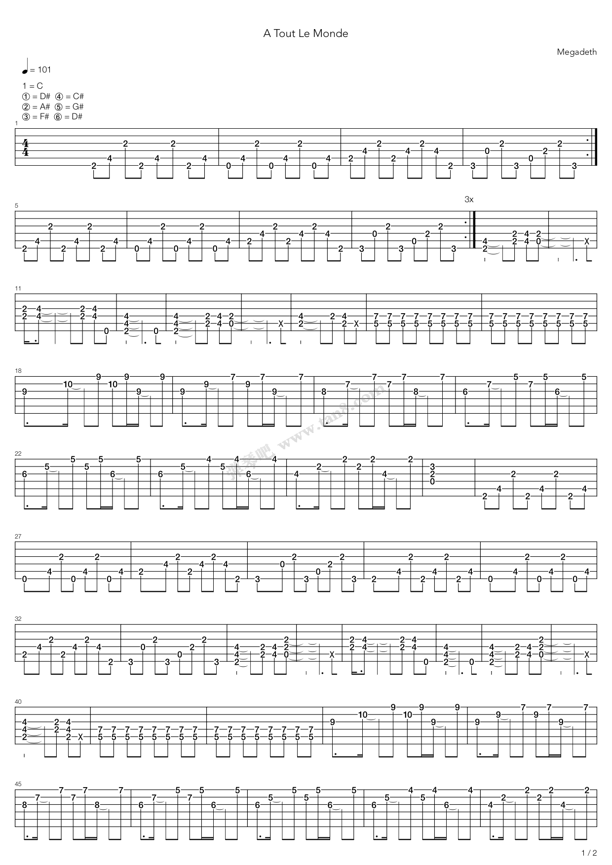 《A Tout Le》吉他谱-C大调音乐网