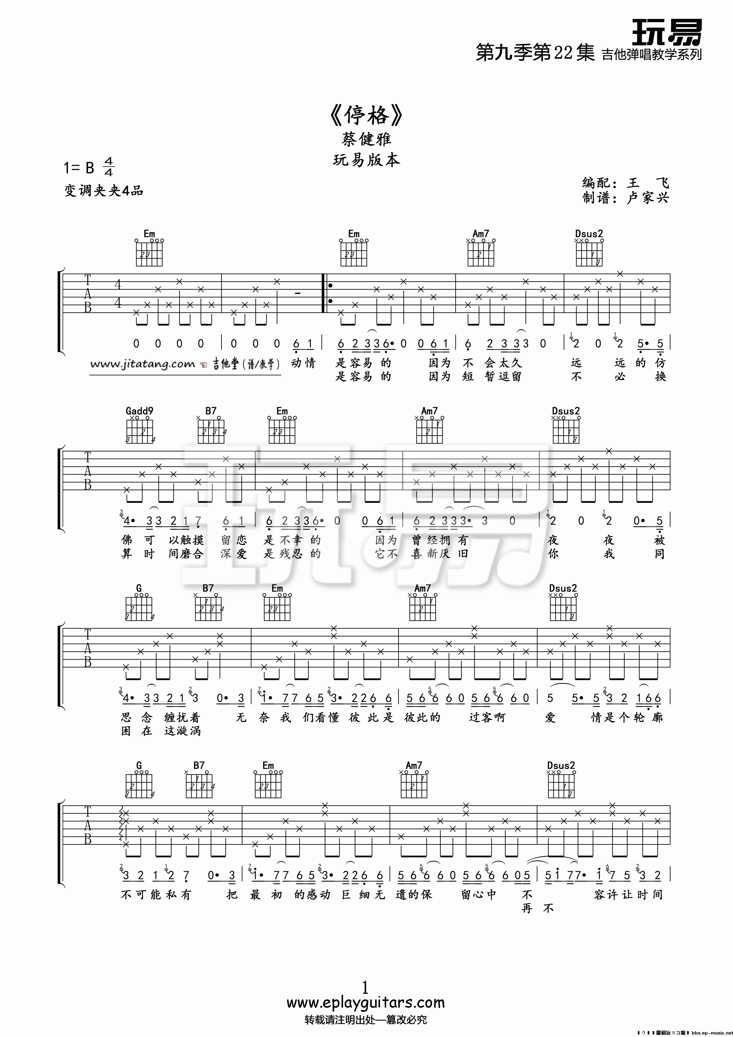 《《停格》吉他弹唱教学by王飞&Echo》吉他谱-C大调音乐网