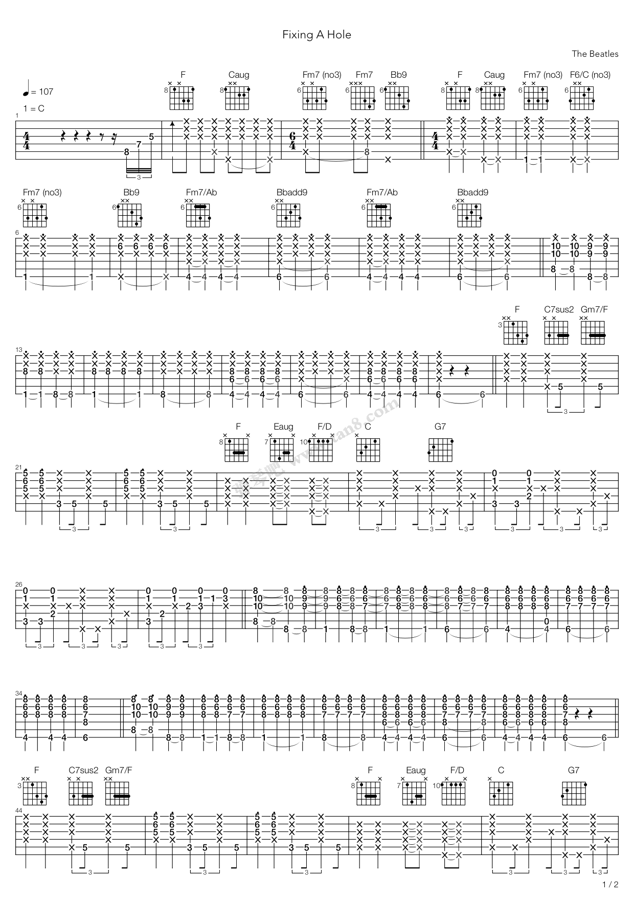 《Fixing A Hole》吉他谱-C大调音乐网