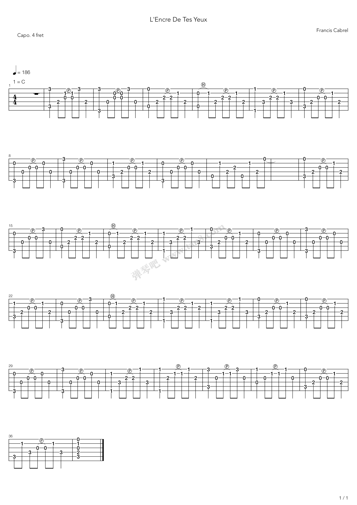 《Lencre De Tes Yeux》吉他谱-C大调音乐网