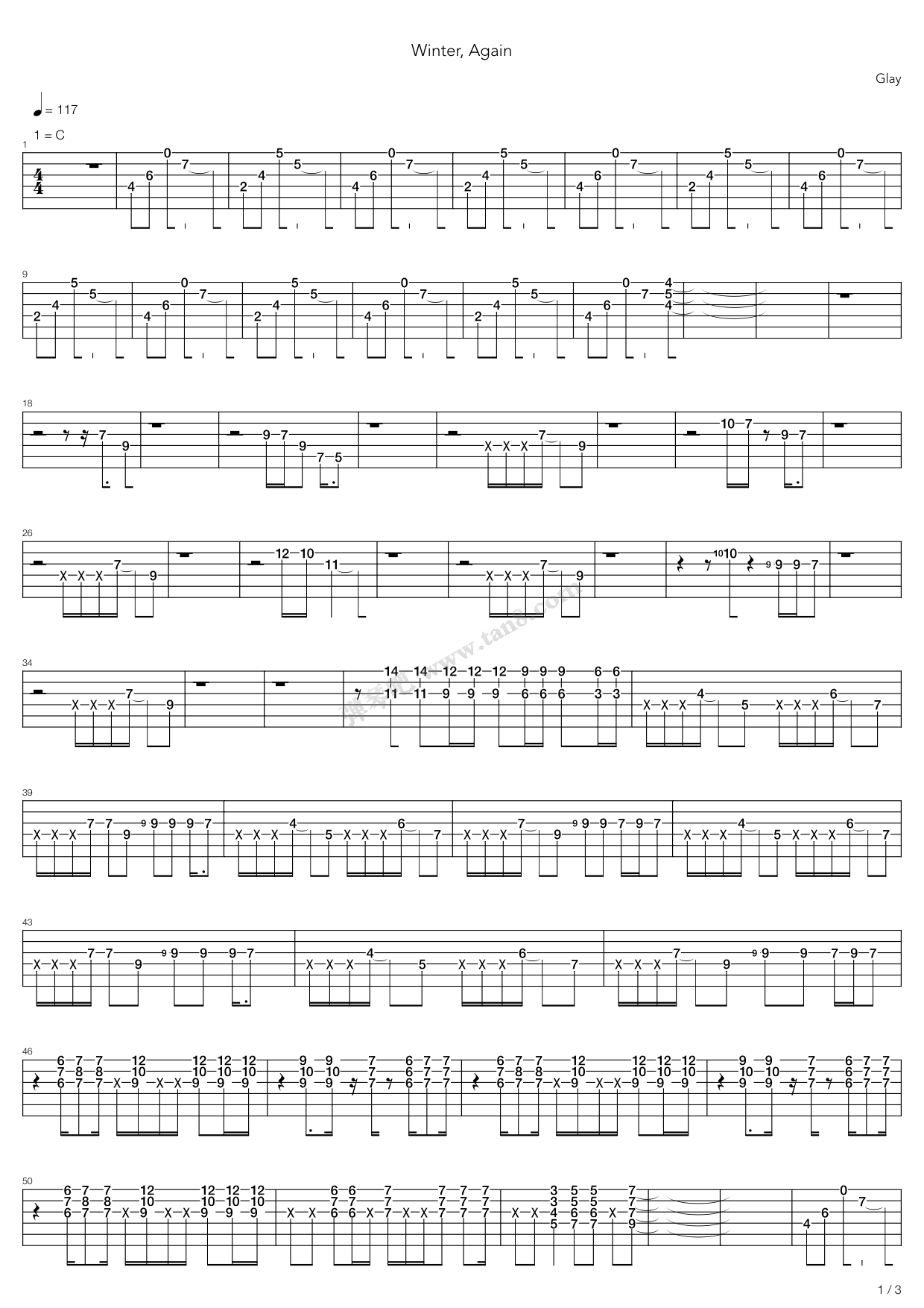《Winter Again》吉他谱-C大调音乐网