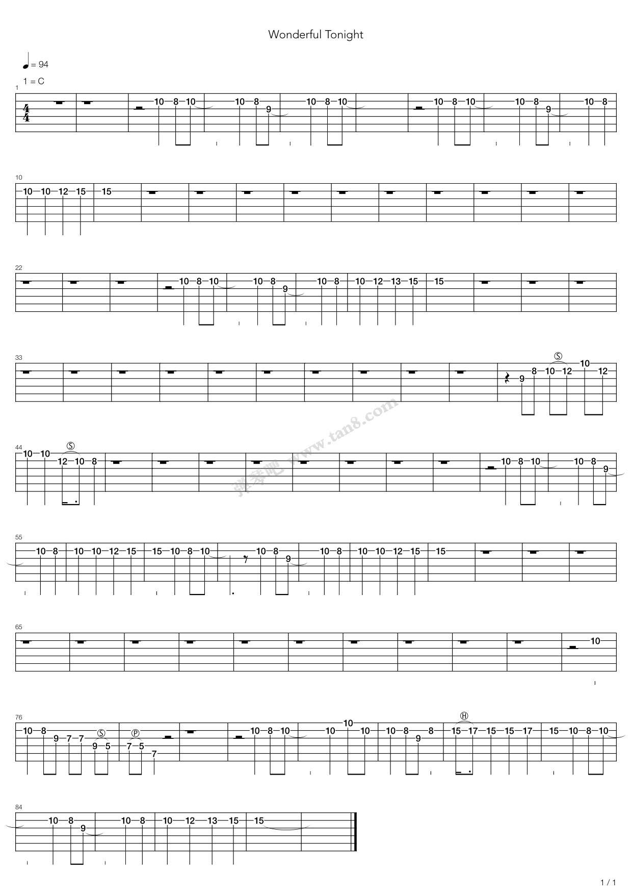 《Wonderful Tonight》吉他谱-C大调音乐网